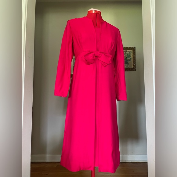 VTG 1960s Fuchsia Pink Wiggle Dress & Jacket Matching Set With Bow Miss Rubette - Picture 6 of 16